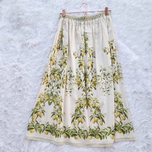 Max Studio Linen Blend Lemon Print Midi Skirt - Picture 5 of 6